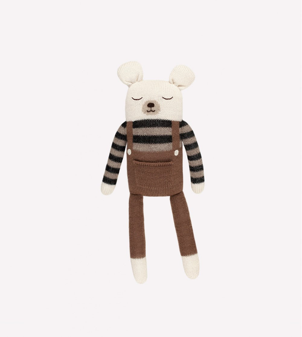 Grote beer knuffel - Large Teddy - Ecru overall - Alpaca wol - Main Sauvage - productfoto - afbeelding 2