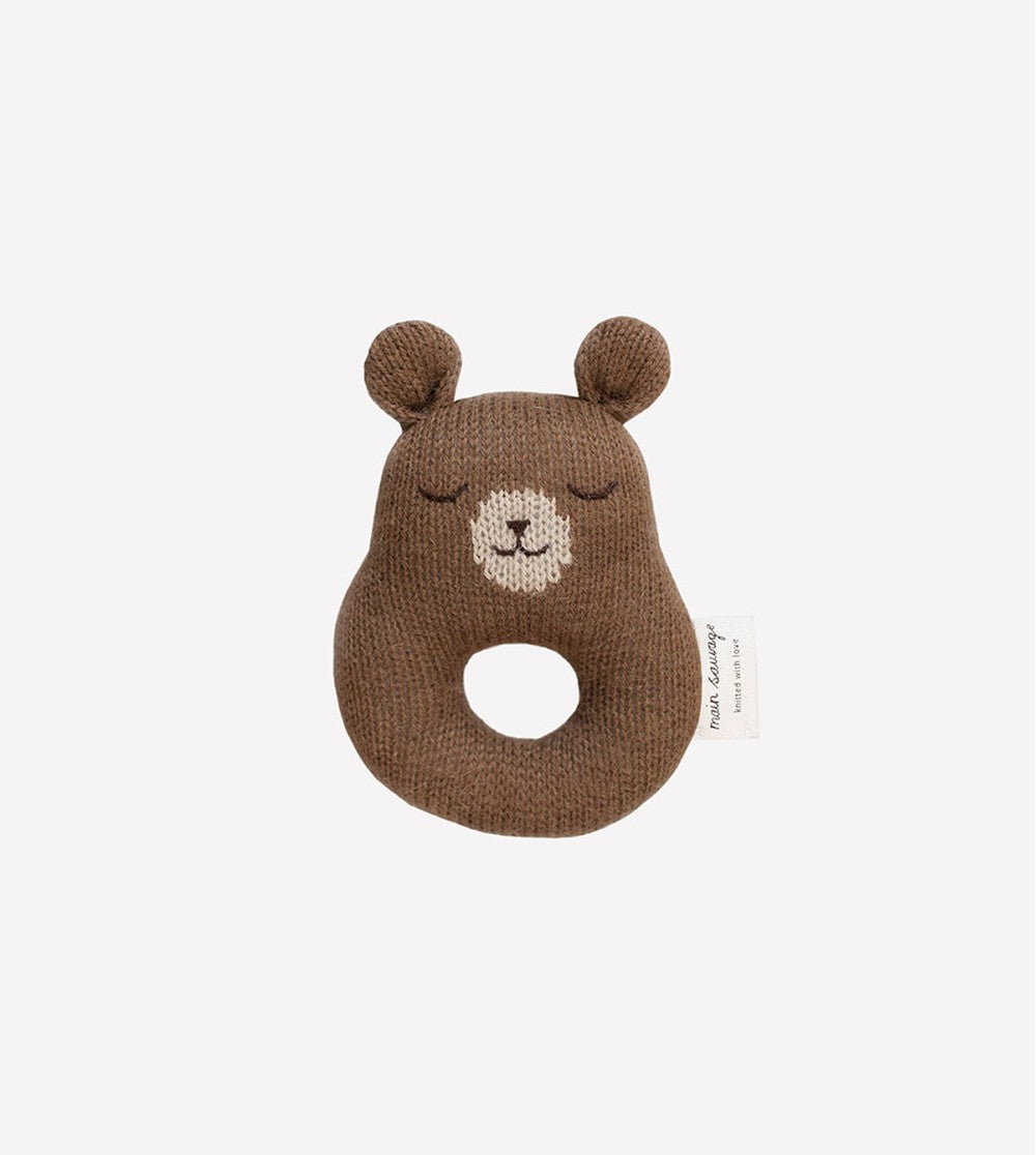 Zachte rammelaar - Beer/Teddy rattle - Alpaca wol - Main Sauvage - productfoto - afbeelding 2