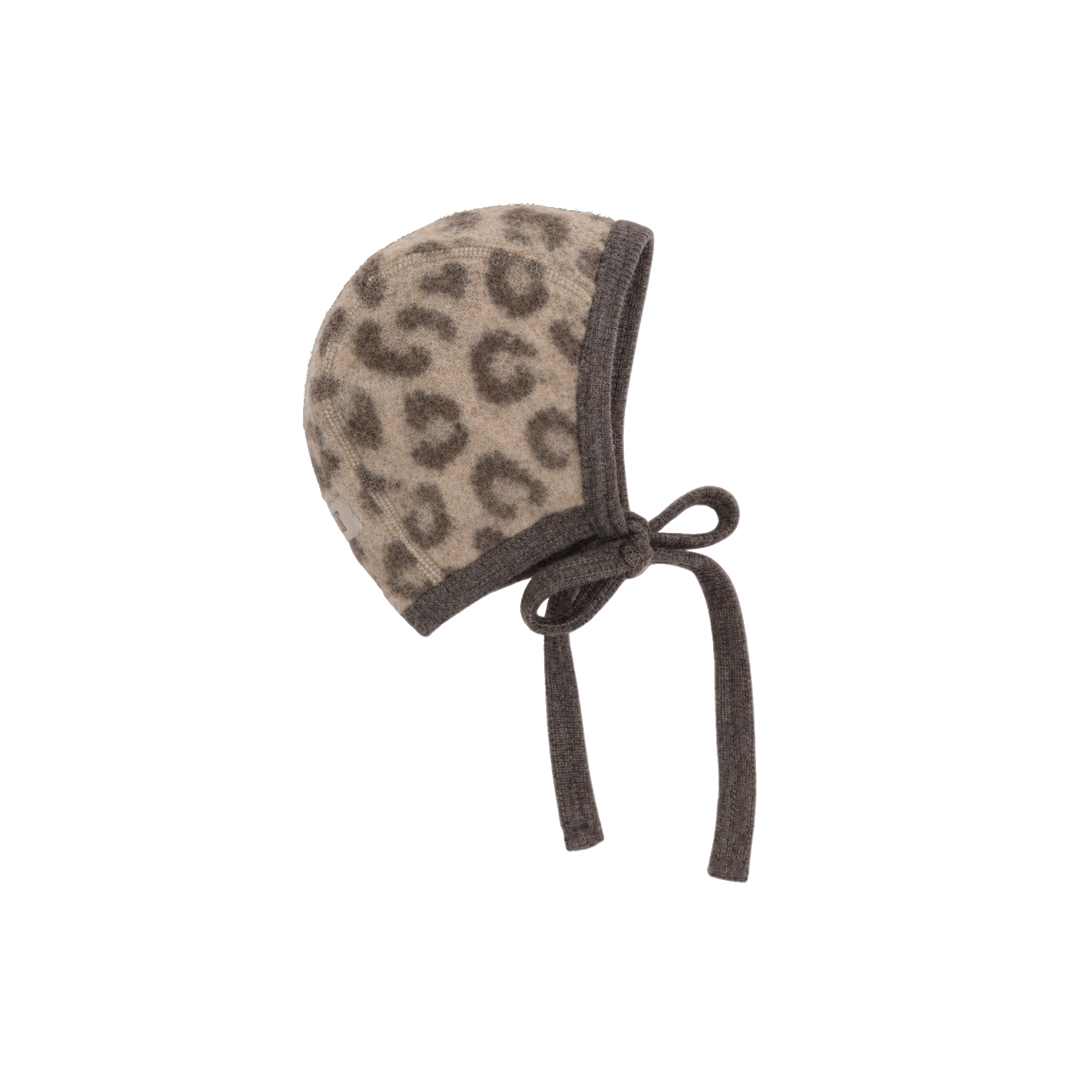 Strikmutsje/Bonnet - Merino wol fleece - HUTTEliHUT Camel melange panterprint