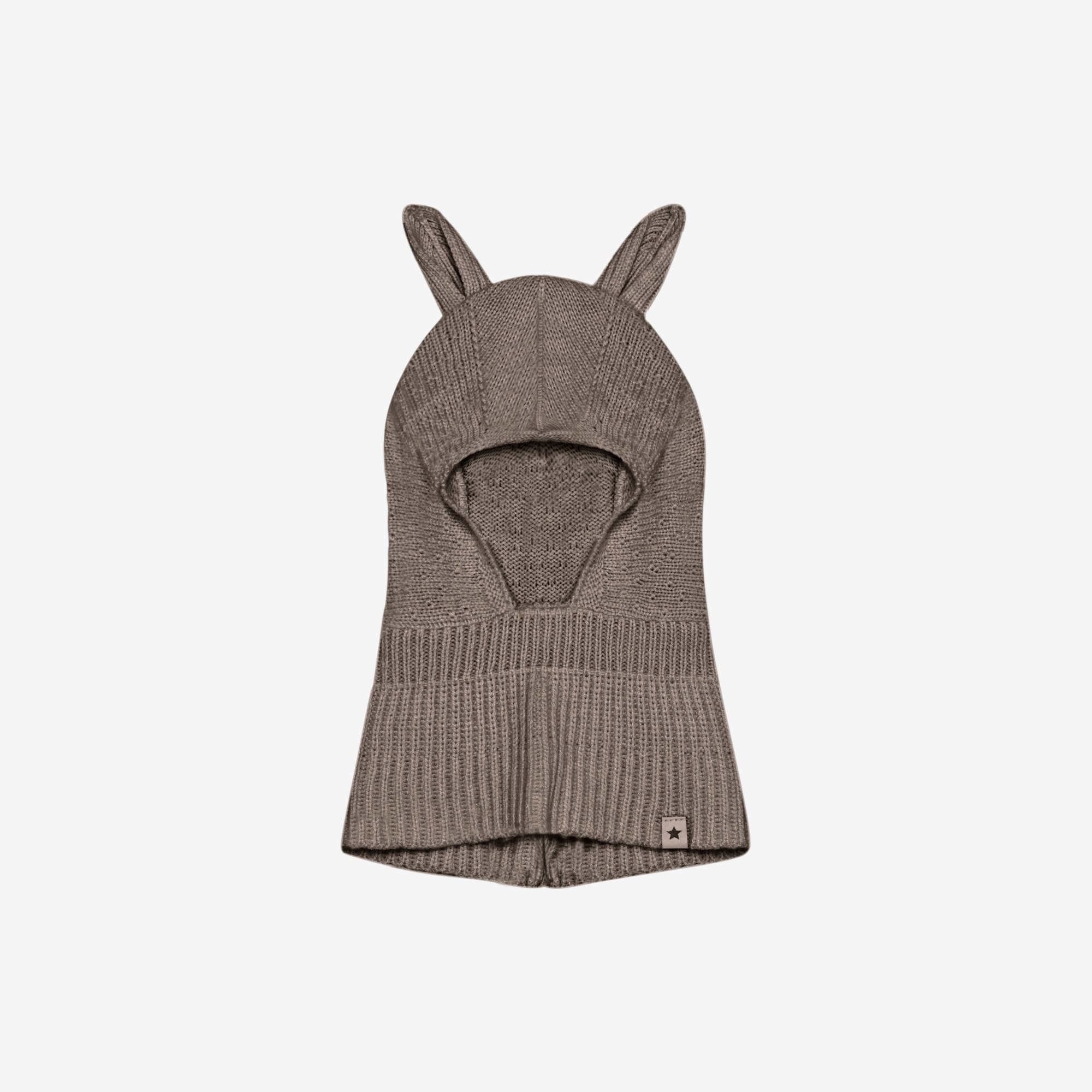Gebreide balaclava met oortjes - Merino wol - Cinder Melange - HUTTEliHUT voorkant