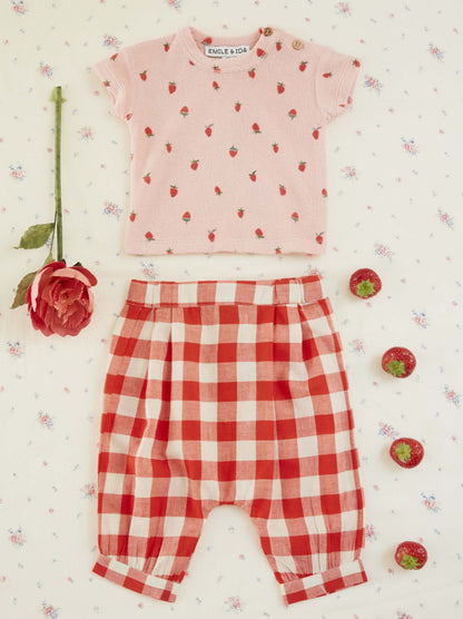 T-shirt badstof - Tee shirt eponge - Roze/Aardbeitjes - Emile et Ida
