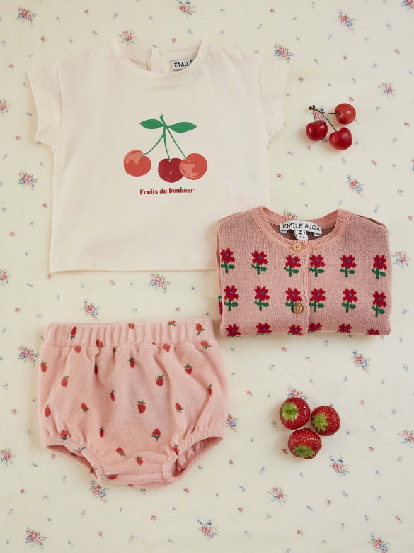 Luierbroekje badstof - Bloomer Imprime - Biologisch katoen - Roze/Aardbeitjes - Emile et Ida - verpakking
