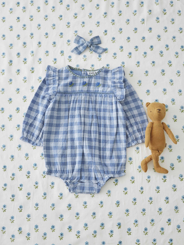 Babyromper met ruches en borduursel – Carreaux Celestine – Emile et Ida