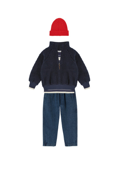 Soepele denim broek met elastische taille – Donkerblauw – Pantalon Garcon - Emile et Ida