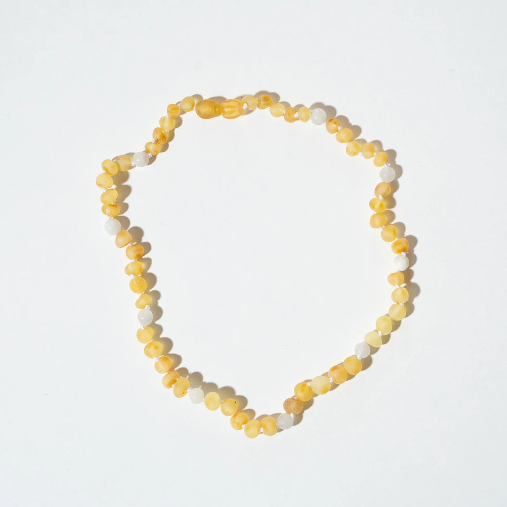 Barnsteen ketting Moonstone & Raw Lemon Amber - 32 cm - Nirrimis - productfoto