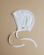 Strikmutsje met kant - Wol/zijde - Ajour baby mutsje - White - Joha - productfoto - afbeelding 2
