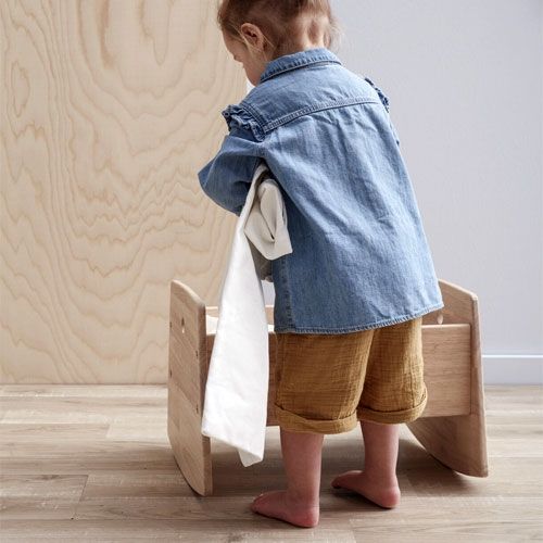 Kid's Concept - Wooden Toy Rocking Doll Bed - Including Bedding - Rubberwood