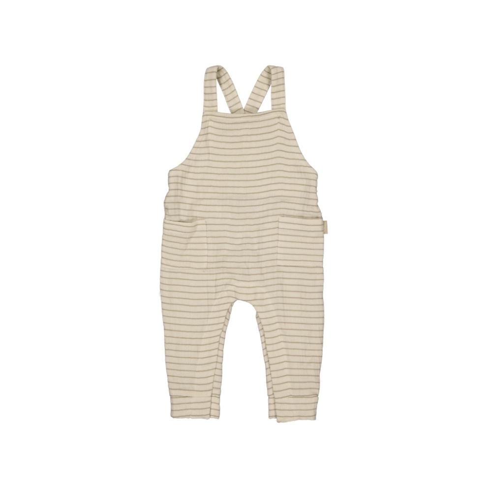 Tuinbroekje baby - Myles - Biologisch katoen - Taupe lines - Levv Labels voorkant