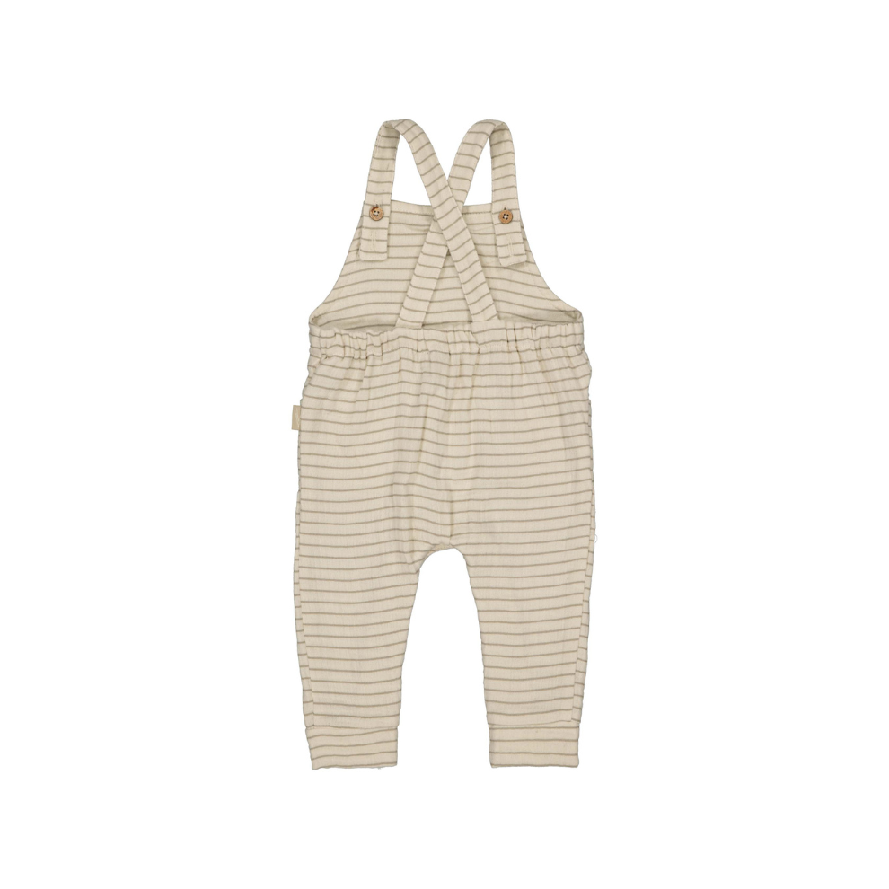 Tuinbroekje baby - Myles - Biologisch katoen - Taupe lines - Levv Labels achterkant