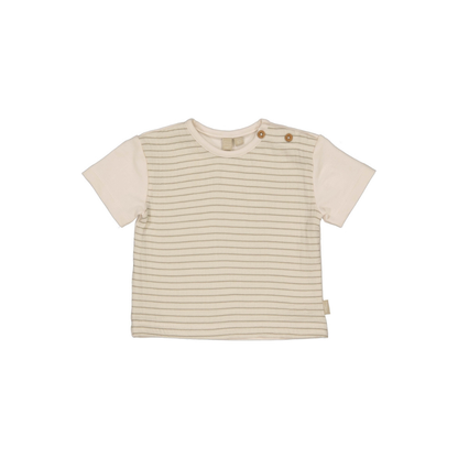 T-shirt Martin - Biologisch katoen - Taupe lines - Levv Labels voorkant