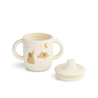 Tuitbeker Neil sippy cup - Siliconen - Elephant/creme - Liewood open