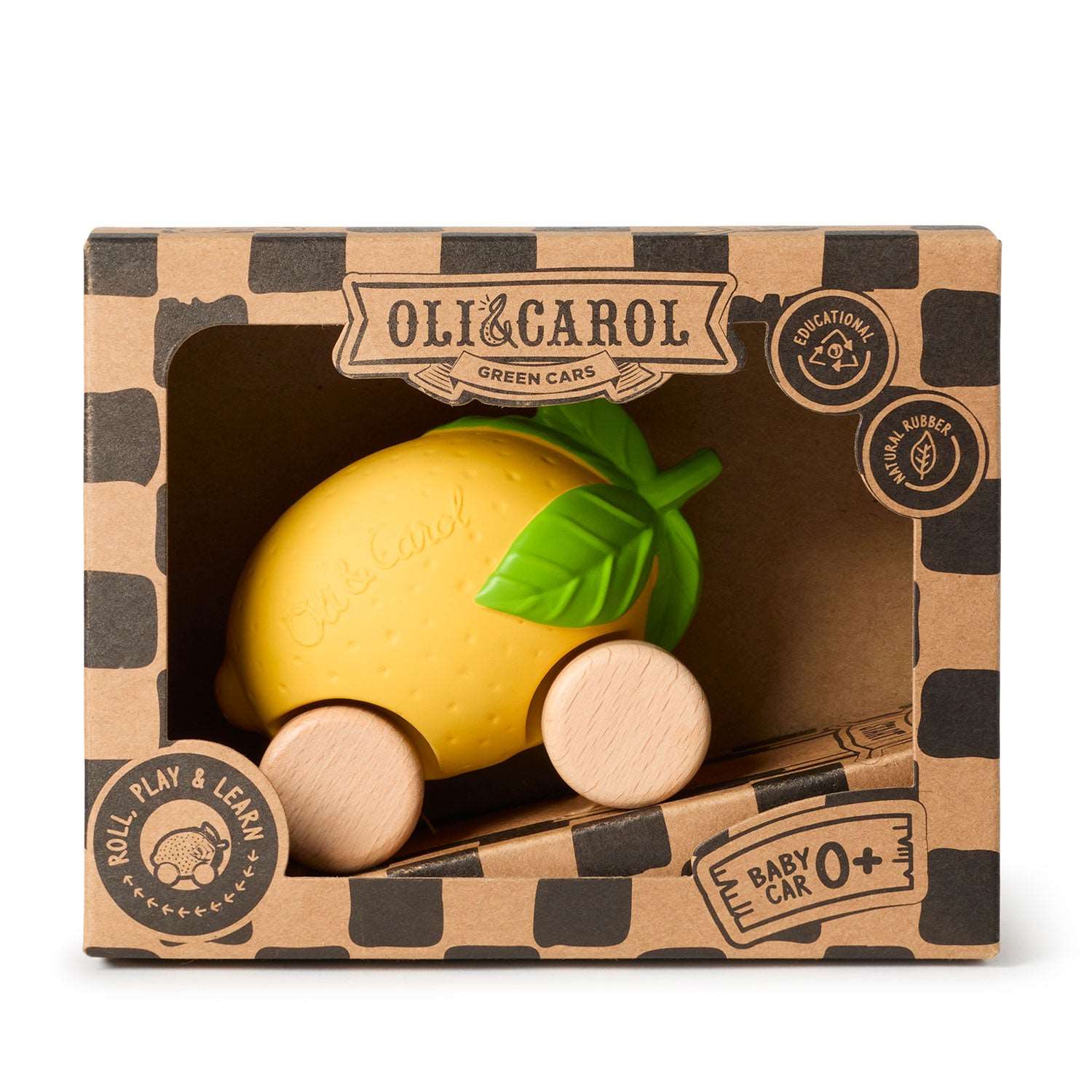 Speelgoedauto Lou the Lemon met garage & racebaan - 0+ jaar - Natuurrubber & FSC-hout - Oli & Carol - productfoto - afbeelding 3