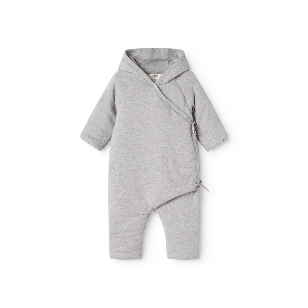 MarMar Copenhagen Rex Modal Baby Jumpsuit – Warm Padded Boxpak met Capuchon & Omvouwbare Handjes/Voetjes light grey melange grijs