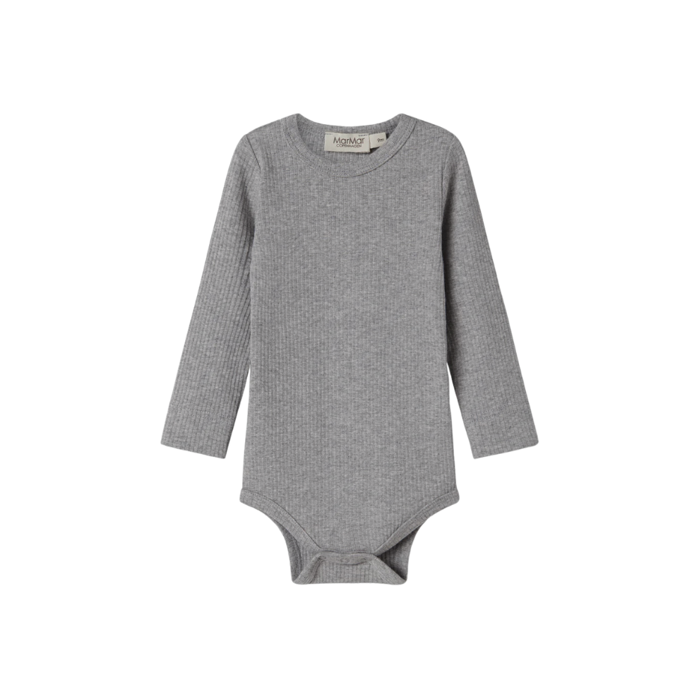 MarMar Copenhagen Plain Body Modal Long Sleeve  Zacht Baby Romper met Lange Mouwen TENCEL™ Modal & Biologisch Katoen  Grey melange grijs