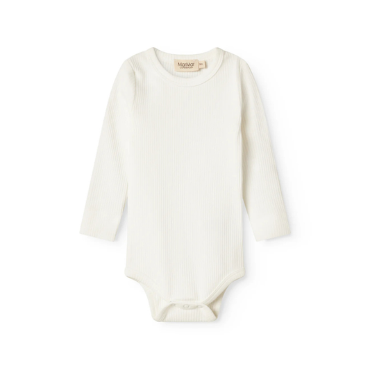 MarMar Copenhagen Plain Body Modal Long Sleeve  Zacht Baby Romper met Lange Mouwen TENCEL™ Modal & Biologisch Katoen Gentle white wit
