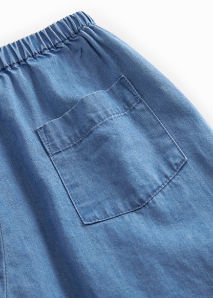 Broekje Panto - Katoen - Light denim/blauw - MarMar Copenhagen close up achter