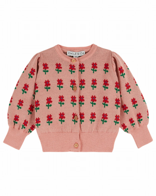 Vestje met bloemetjes - Cardigan Fleur - Biologisch katoen - Roze - Emile et Ida