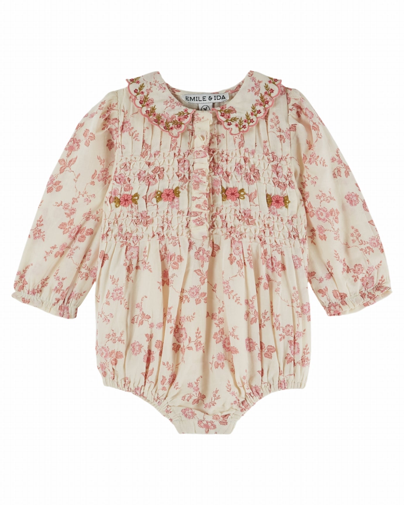 Romper Combibloomer Smockée Brodée - Rosalie - Biologisch katoen - Emile et Ida - voorkant - afbeelding 2