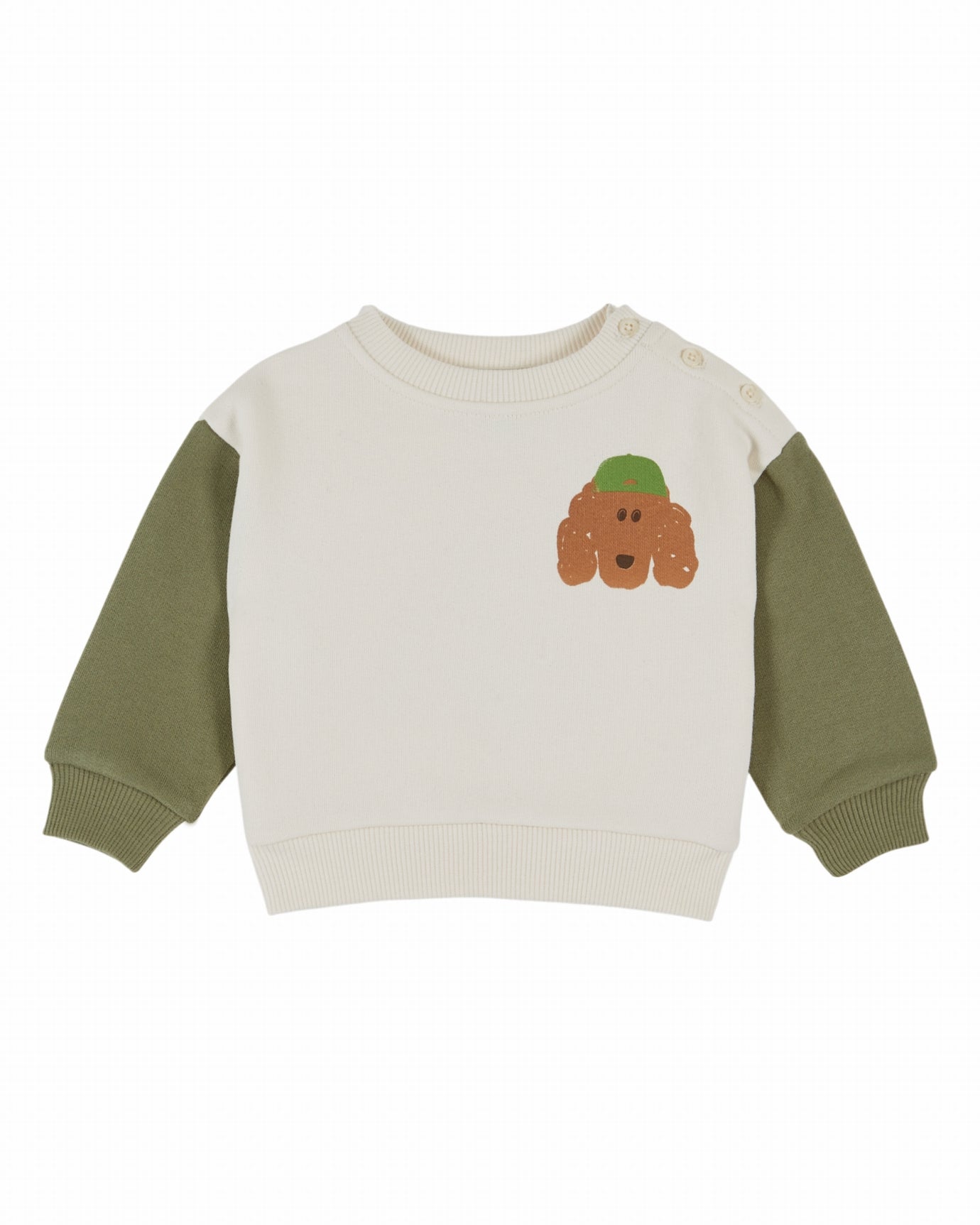 Sweater met hondenprint – Ecru Pistache – Biologisch katoen - Sweatshirt Bicolore - Emile et Ida