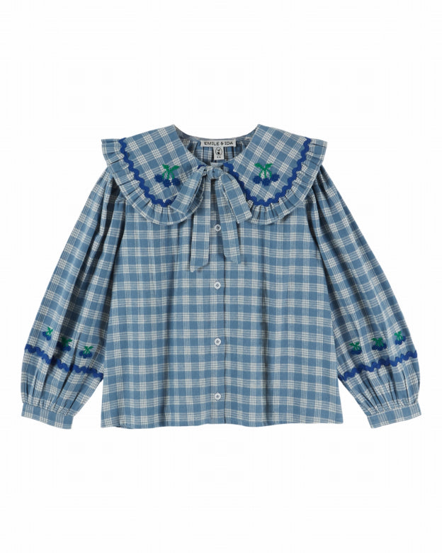Blouse met kraag en strikdetail – Carreaux Célestine – Emile et Ida