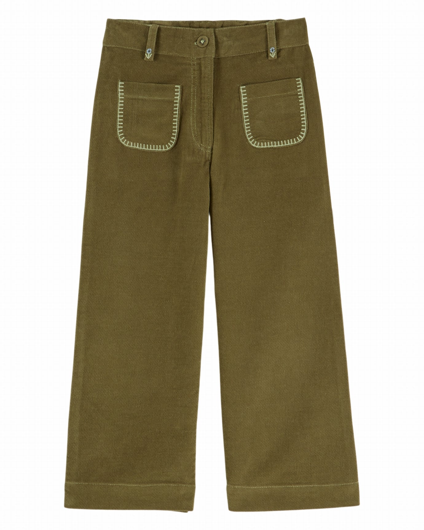 Velours broek met bloemenborduursel – Pistache/groen – Emile et Ida