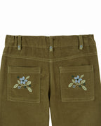 Velours broek met bloemenborduursel – Pistache/groen – Emile et Ida