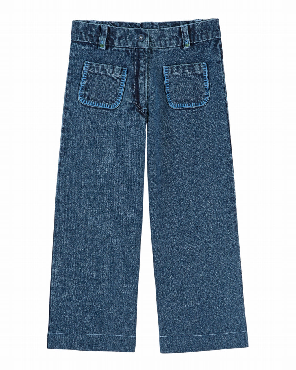 Denim broek met geborduurde zakken - Donkerblauw - Emile et Ida - productfoto