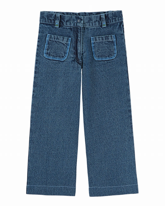 Denim broek met geborduurde zakken – Donkerblauw – Emile et Ida