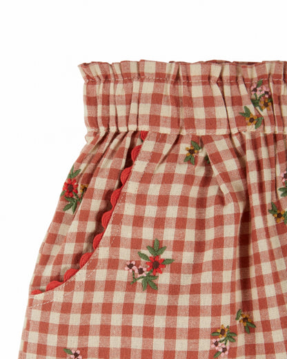 Wijde broek met ruitprint en bloemenborduursel – Emile et Ida