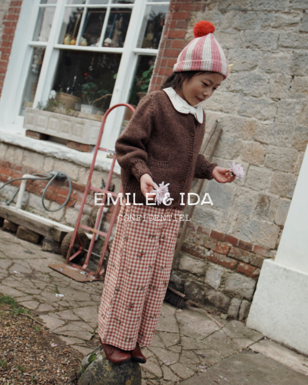 Wijde broek met ruitprint en bloemenborduursel – Emile et Ida
