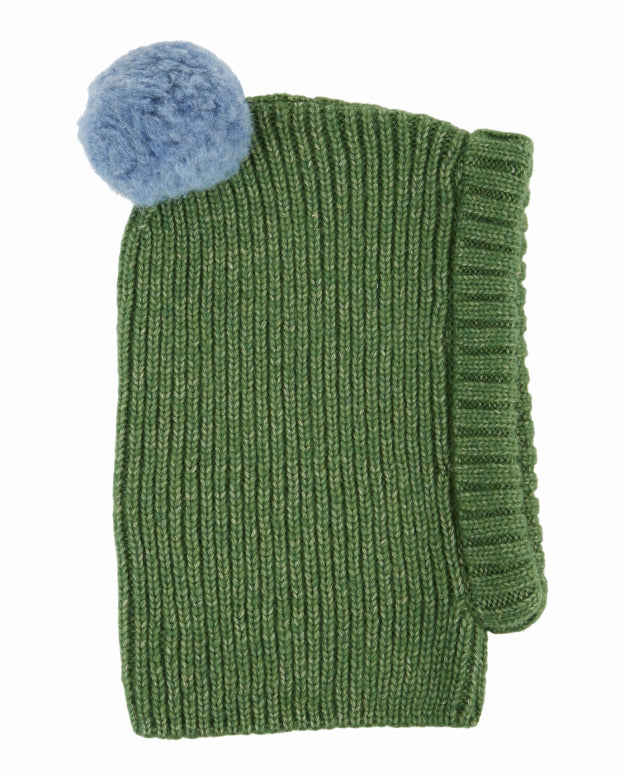 Gebreide balaclava met pompon – Merino wol/Mako katoen – Blush & Olive – Emile et Ida