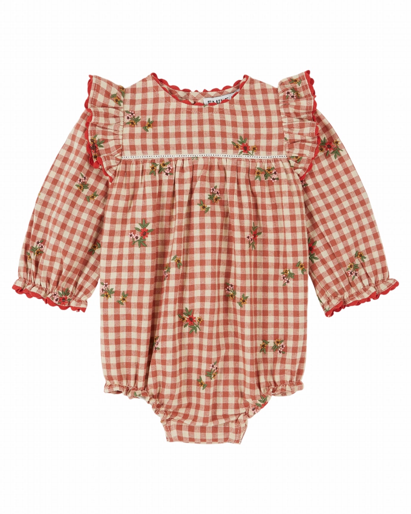 Babyromper met ruitjes en bloemen – Vichy Broderie – Emile et Ida
