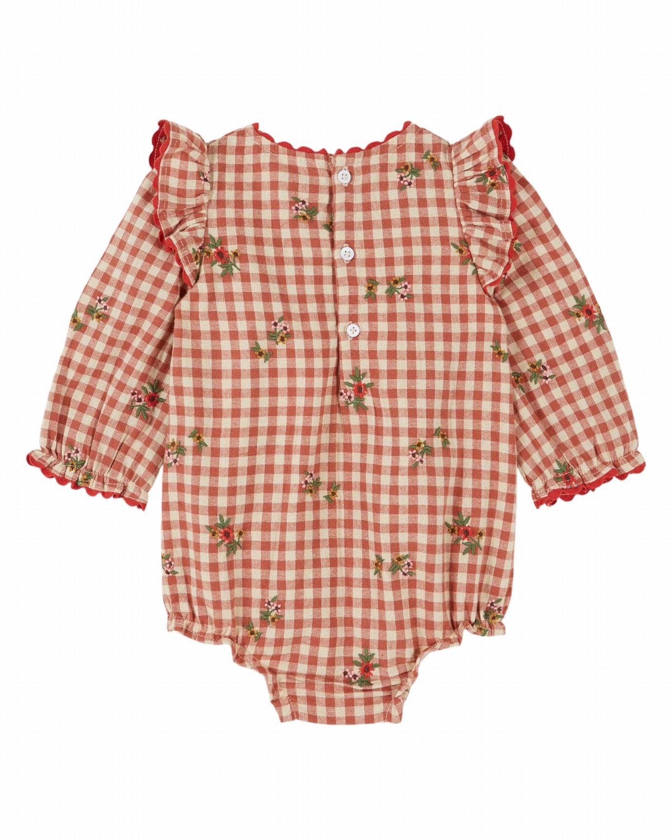 Babyromper met ruitjes en bloemen - Vichy Broderie - Emile et Ida - voorkant