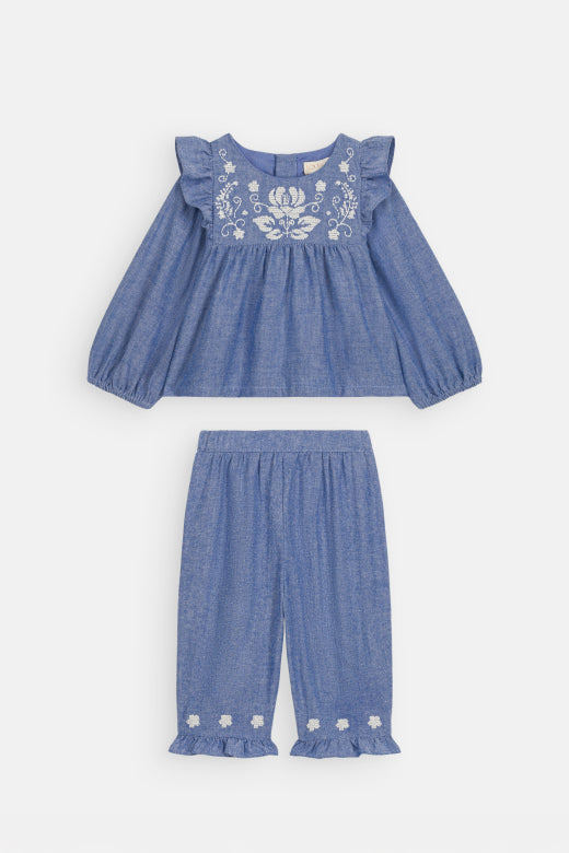 Top Bottom Mikani – Set Light Blue Denim – 100% Biologisch Katoen – Louise Misha