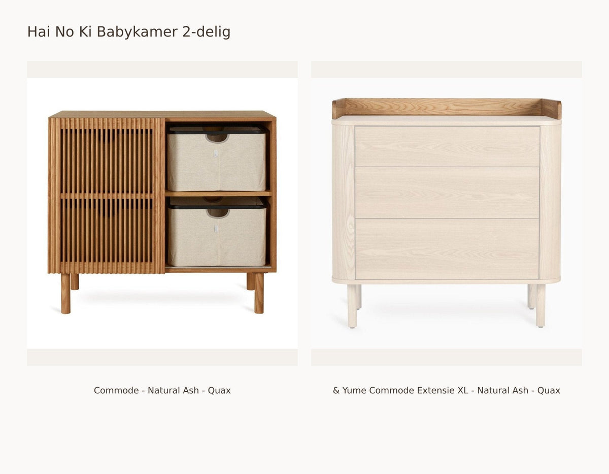 Quax Hai No Ki Nursery Set 2-Piece – Natural Ash – Dresser – XL Extension: set with Dresser - Natural Ash - Quax, & Yume Dresser Extension XL - Natural Ash - Quax.