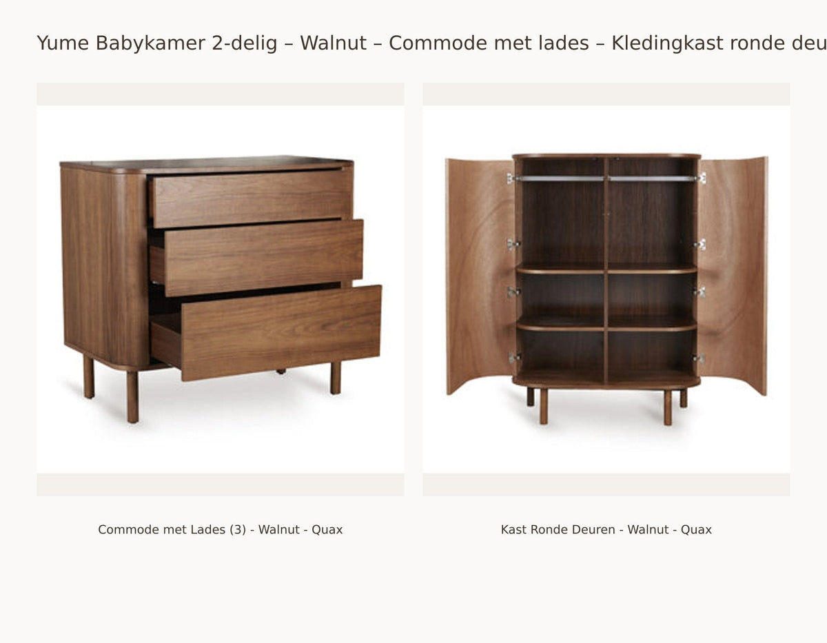Quax Yume Babyzimmer 2-teilig – Walnut – Kommode mit Schubladen – Kleiderschrank mit abgerundeten Türen: Set mit Kommode mit Schubladen (3) - Walnut - Quax, Schrank mit abgerundeten Türen - Walnut - Quax.