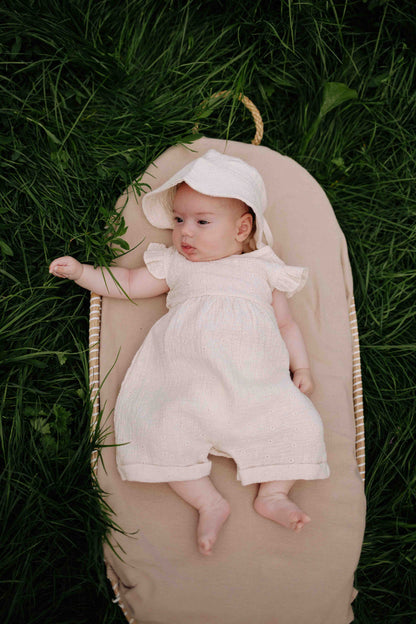 Jumpsuit Ginny SS - Biologisch katoen - Woven white embroidery/wit - Riffle Amsterdam baby