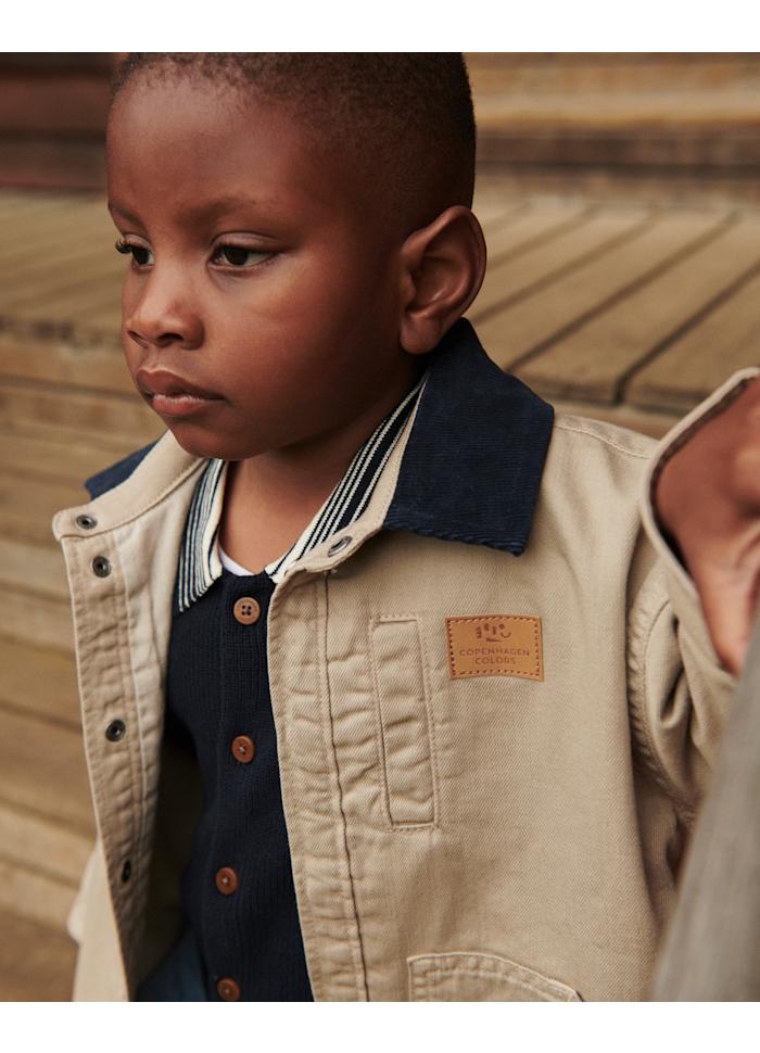 Twill jacket with corduroy collar - 100% cotton - Beige - Copenhagen Colors