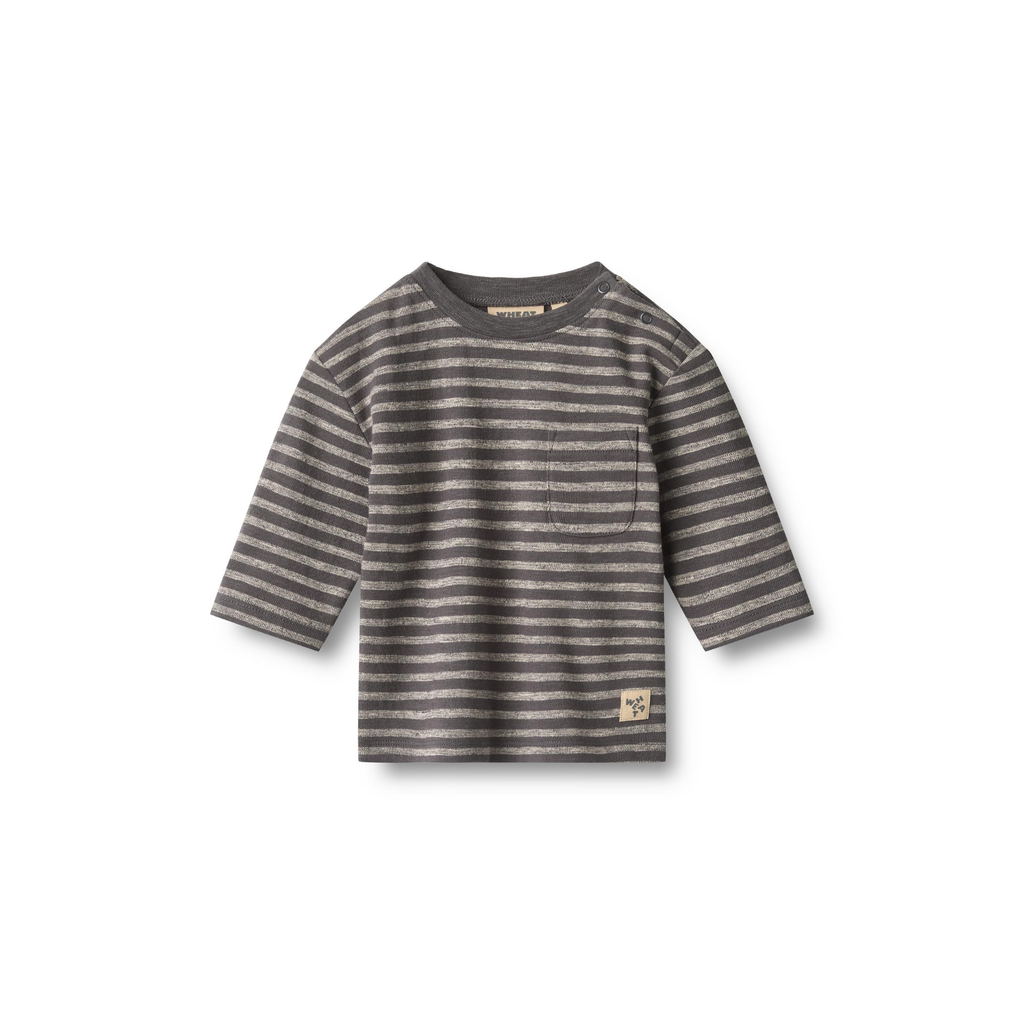 T-shirt à manches longues Ross - Rayures anthracite foncé - Coton biologique - Blé pour
