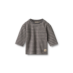 T-shirt à manches longues Ross - Rayures anthracite foncé - Coton biologique - Blé pour