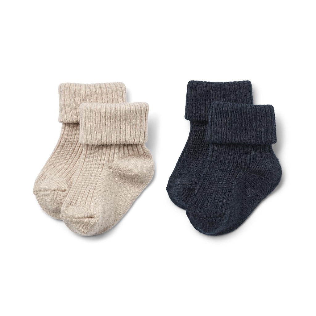 Wollen rib sokken Ziggy – 2 paar – Navy & Beige – Wheat product