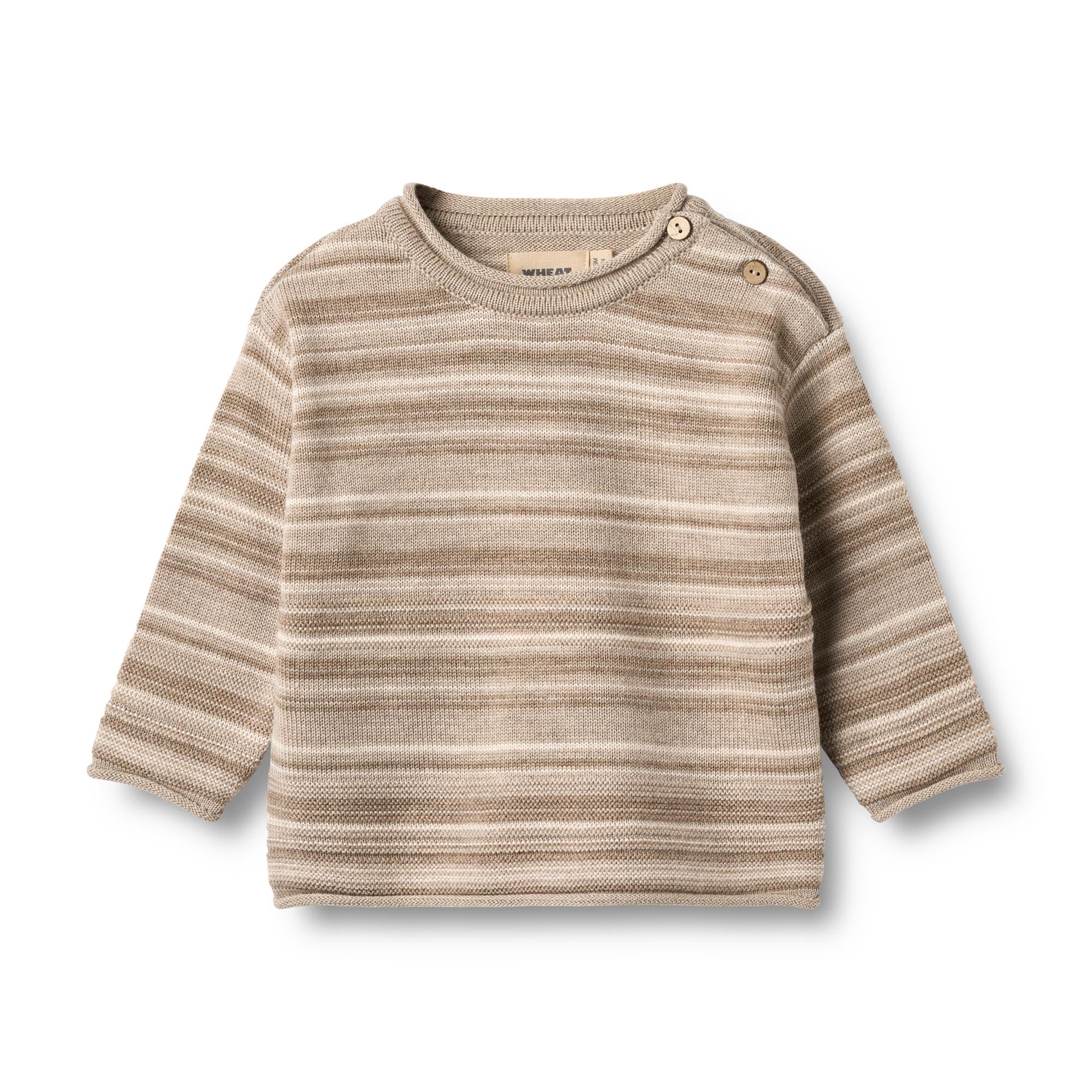 Gebreide trui Gunnar - Merino wol - Warm sand stripe - Wheat