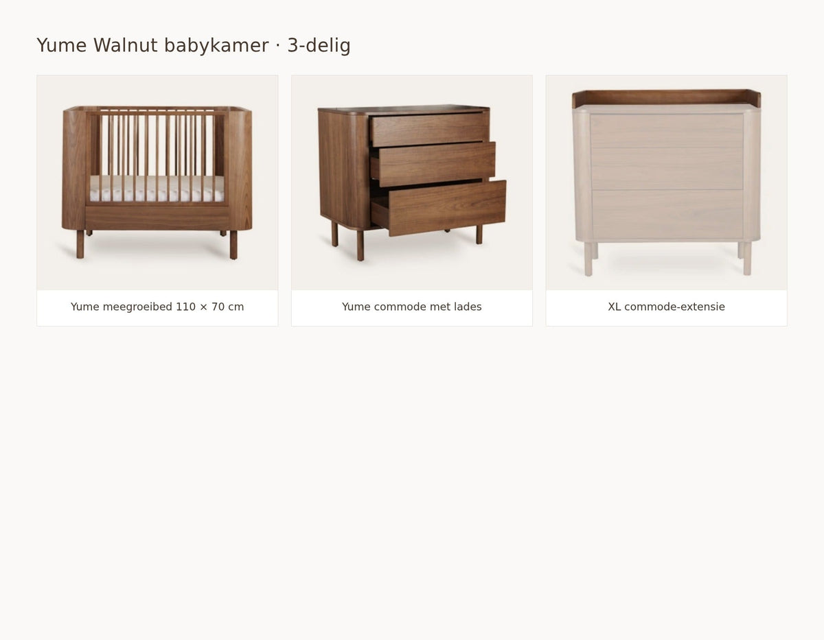 Quax Yume Walnut babykamer: samenstelling van 2 delig walnut 110 70 commode met lades extensie xl